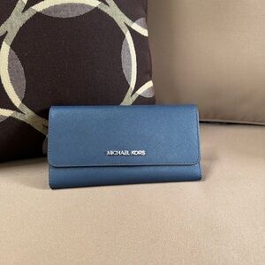 Michael Kors Navy Large Tri Fold Wallet Clutch